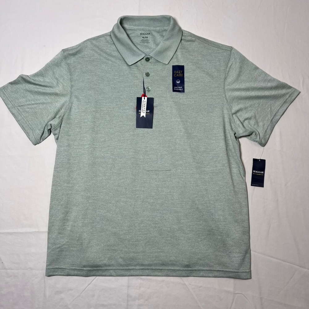 Haggar Mens XL Polo Shirt Sage Green Easy Care Stretch Short Sleeve New W/ Tags